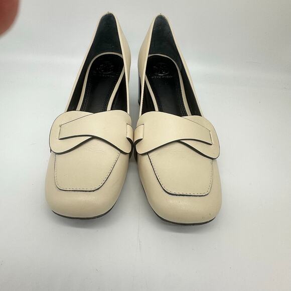 Tory Burch Cream Square Toe Block Heel Faux Buckle Womens Shoe Size 6 Officecore - Picture 4 of 16